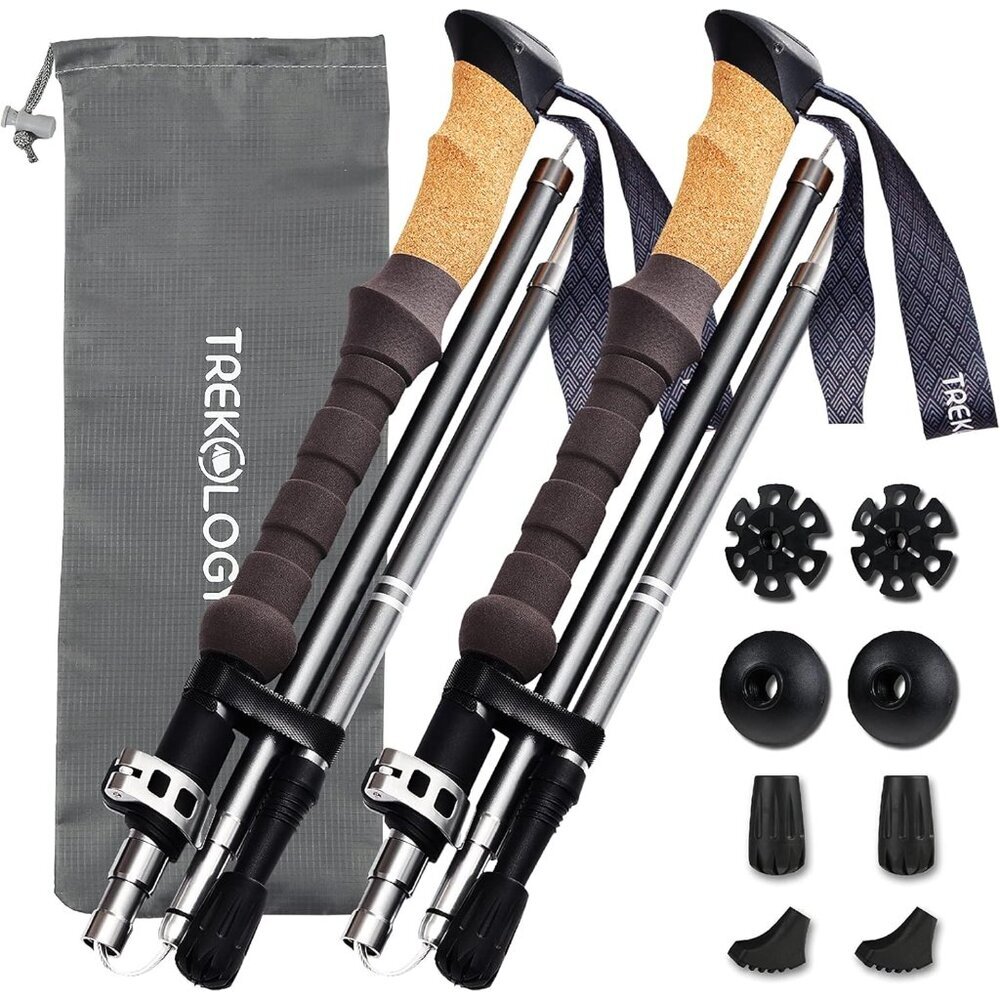 Trek-Z Cork Grip Trekking Poles – Lightweight Folding Hiking Poles, Adjustable H